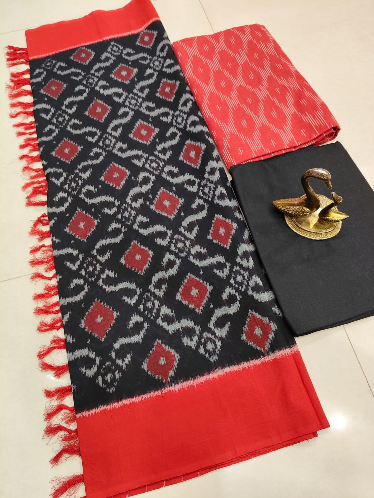 Beautiful Pure Cotton Double Ikkat Unstitched Suit.