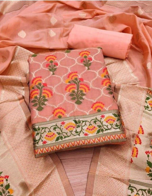 Banarasi Cotton Jamdani Zari Work Unstitched Suit