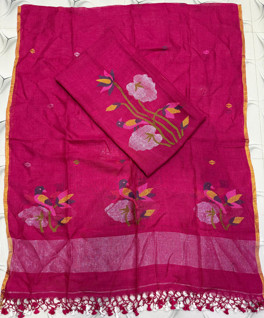 Pure Linen Jamdani Unstitch Suit.
