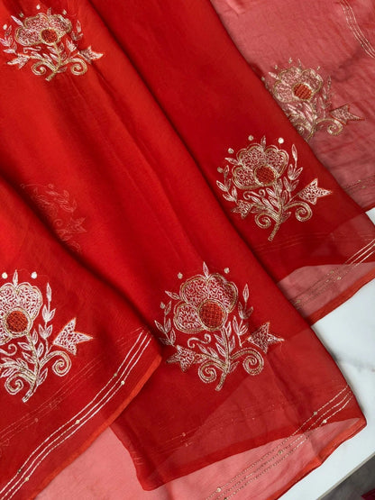 Pure Diamond Chiffon Hand Work Saree.
