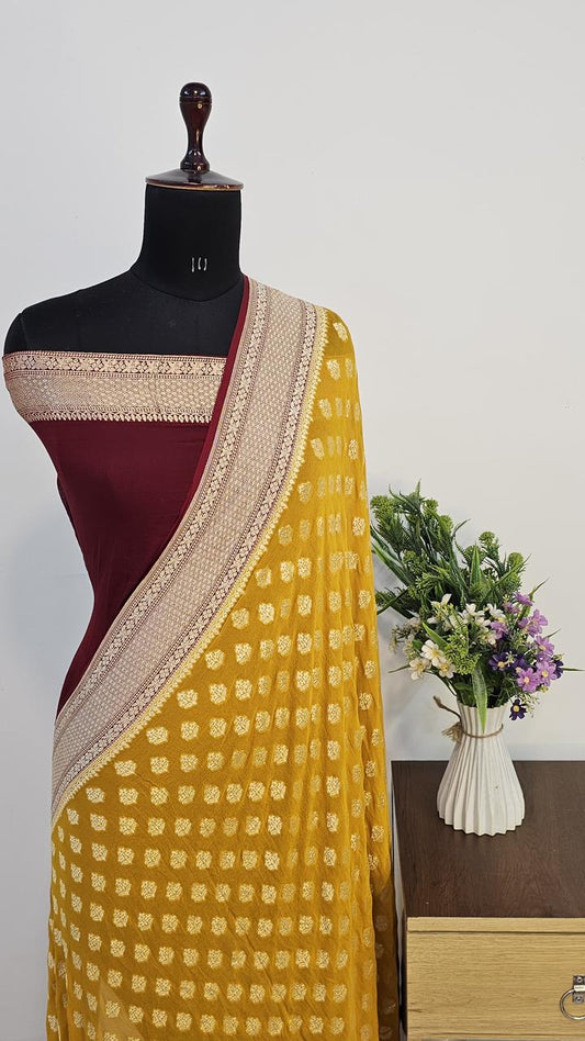 Pure Handloom Khaddi Georgette Saree Zari Work.