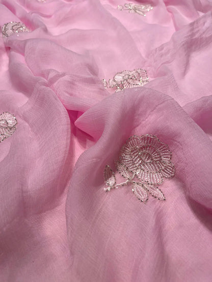 Pure Diamond Chiffon Hand Work Saree.