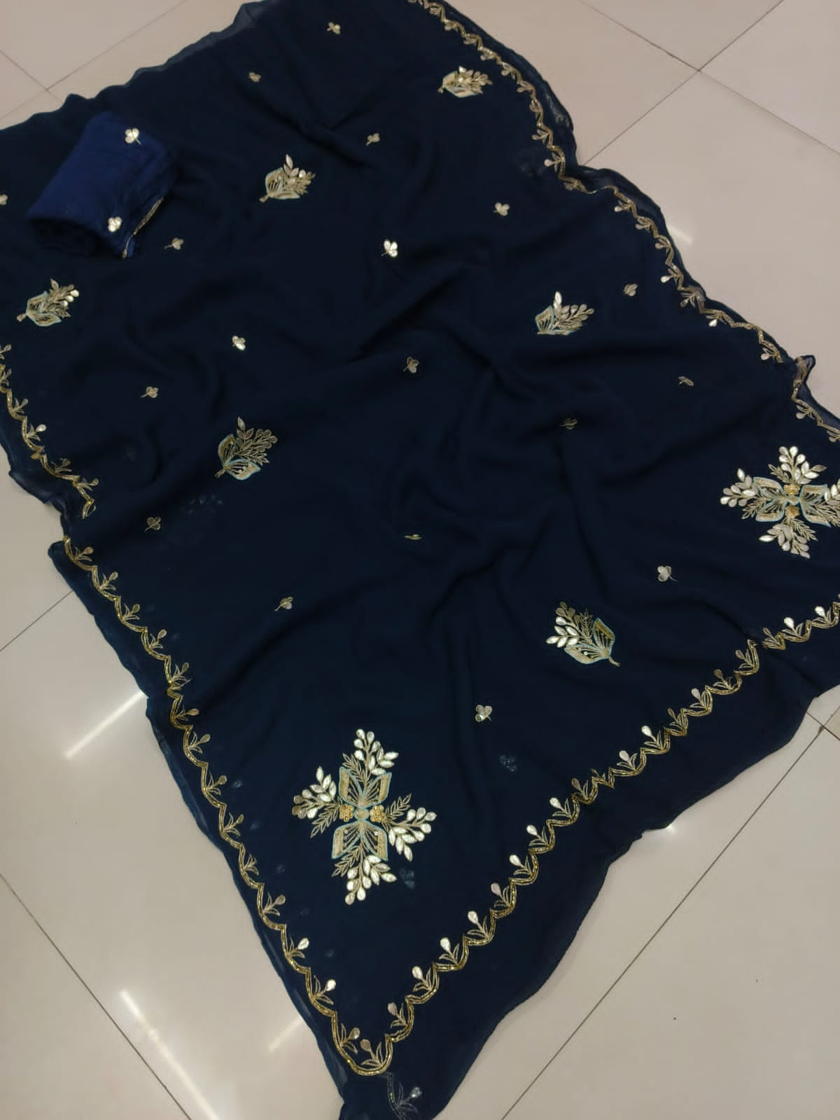 Pure Diamond Chiffon Handwork Gota Patti Saree