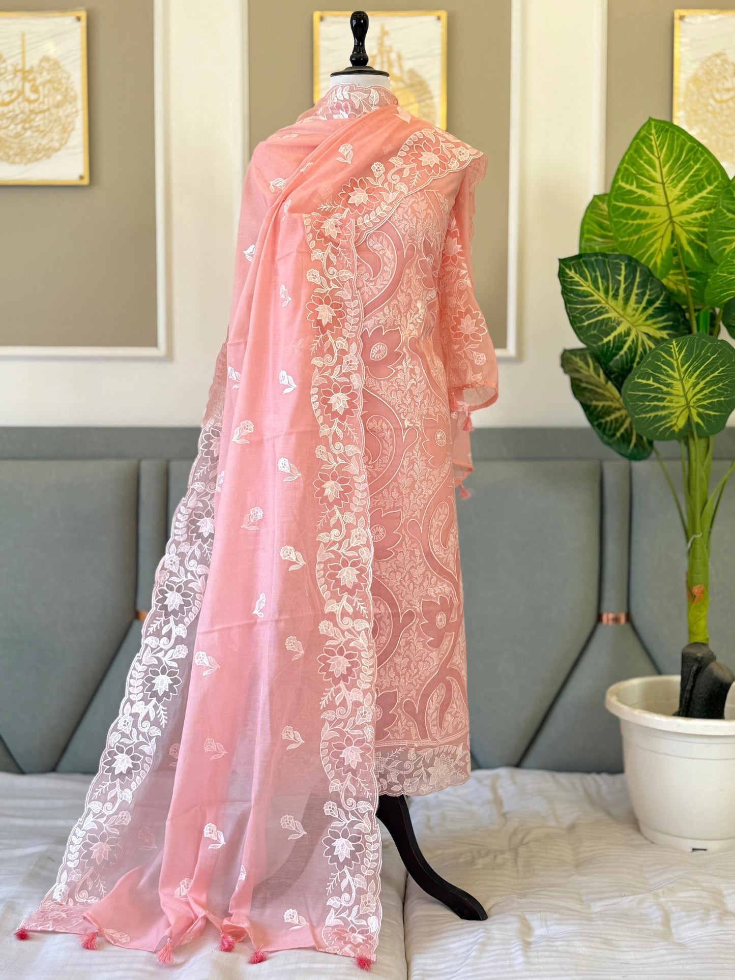 Pure Banarasi Chanderi Silk Embroidery Work Unstitched Suit.