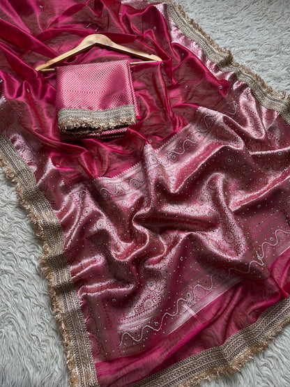 Banarasi Tissue lace Work Soft Silk Saree.