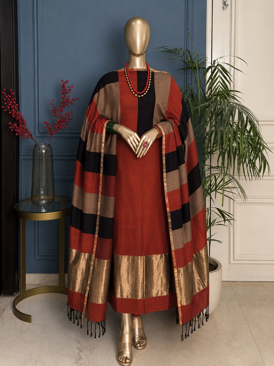 Pure Maheswari Silk Cotton Handwoven Unstitch Suit.