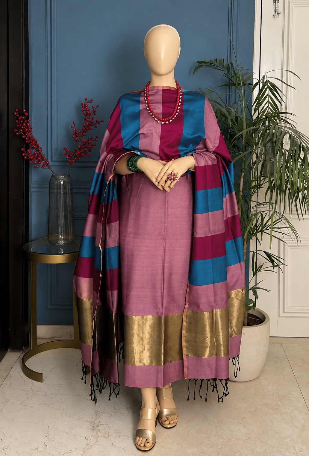 Pure Maheswari Silk Cotton Handwoven Unstitch Suit.