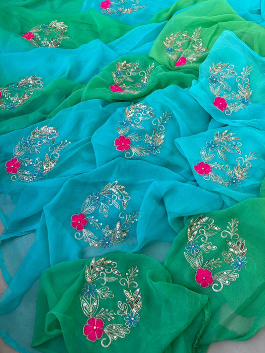 Pure Diamond Chiffon Ksb Work Butta Saree With Blouse.