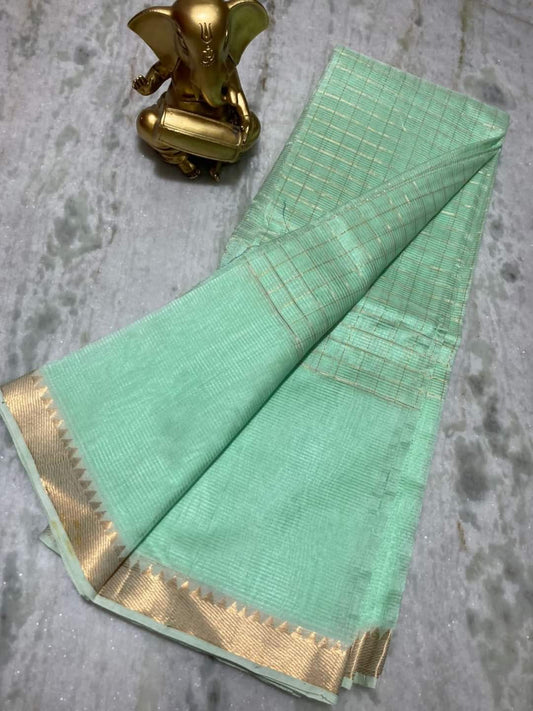 Pure Cotton Silk Mangalagiri Saree With Running Blouse .