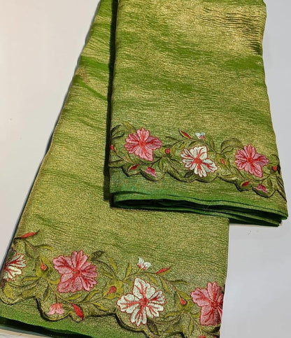 Banarasi Tissue Silk Embroidery Cut Work Saree.