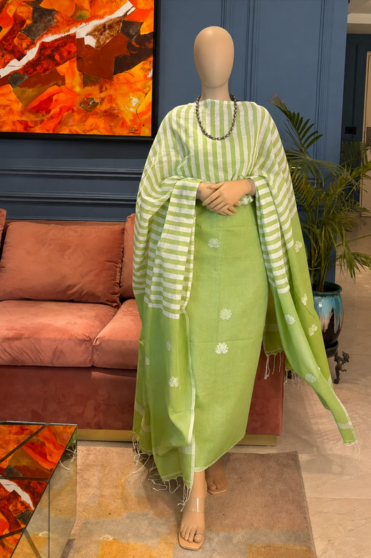 Pure Cotton Jamdani Unstitch Suit.