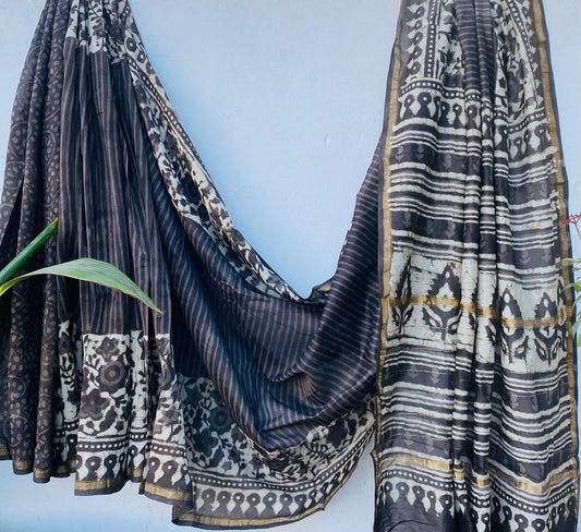 Pure Chanderi Silk Hand-block Printed Saree.