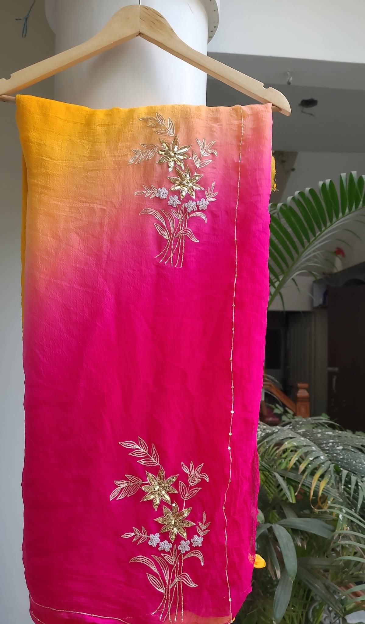 BEAUTIFUL SEQUENCE AND ZARI EMBROIDERY WORK DAIMOND CHIFFON SAREE