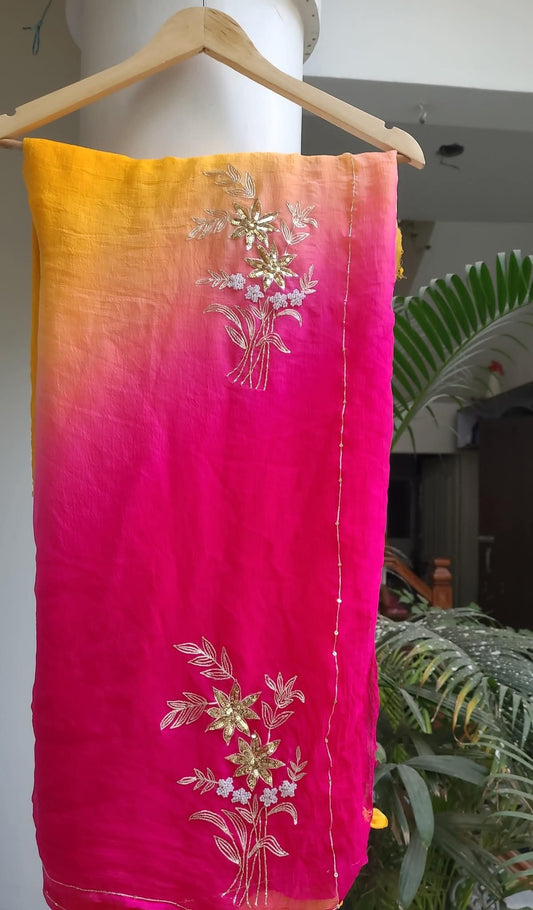 BEAUTIFUL SEQUENCE AND ZARI EMBROIDERY WORK DAIMOND CHIFFON SAREE