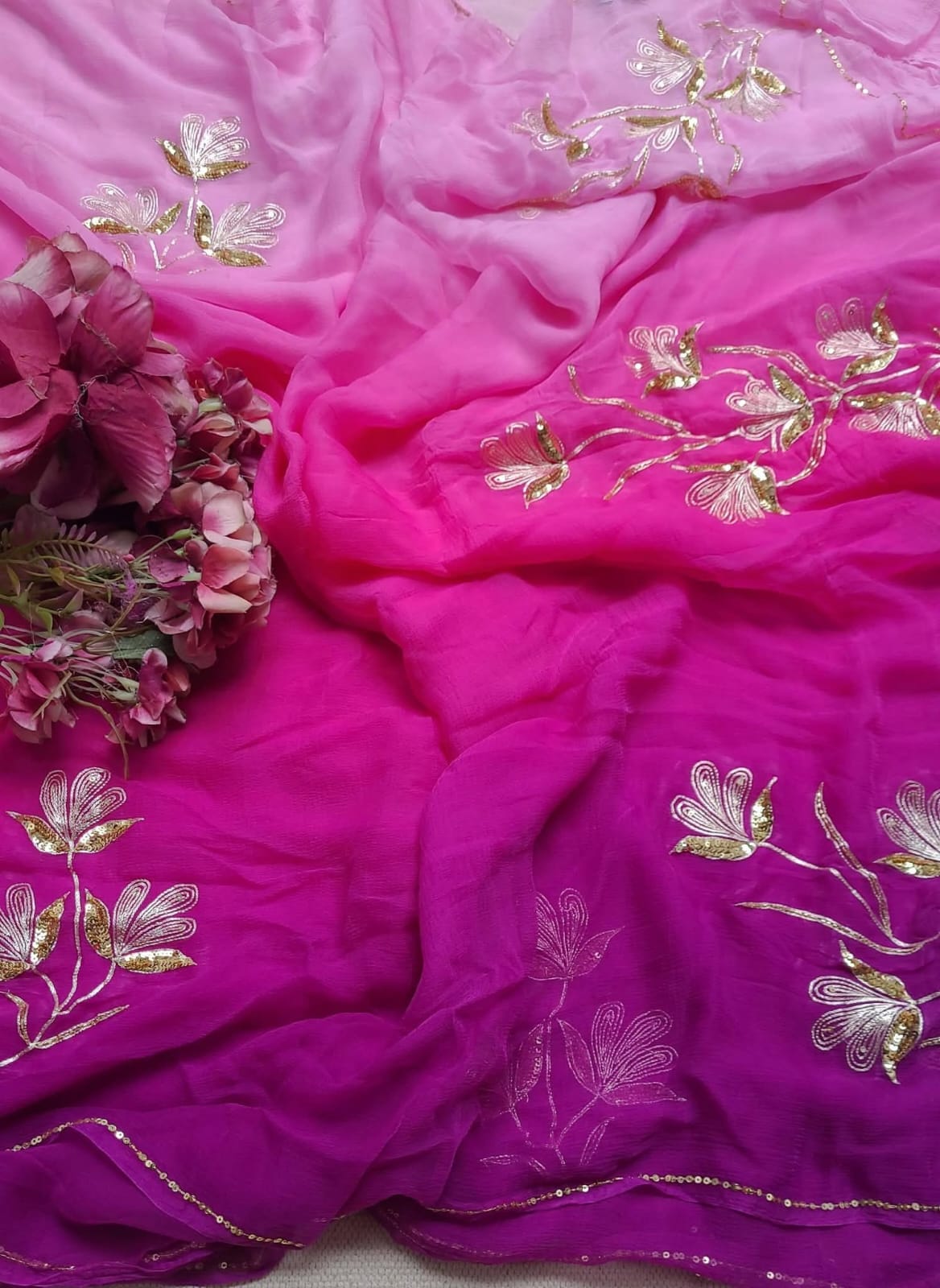 Pure Diamond Chiffon Hand Work Saree.