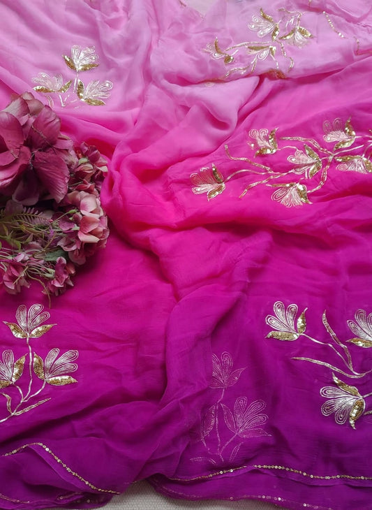 Pure Diamond Chiffon Hand Work Saree.