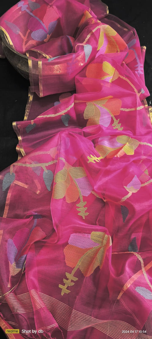 Pure Maslin Jamdani Saree with Blouse.