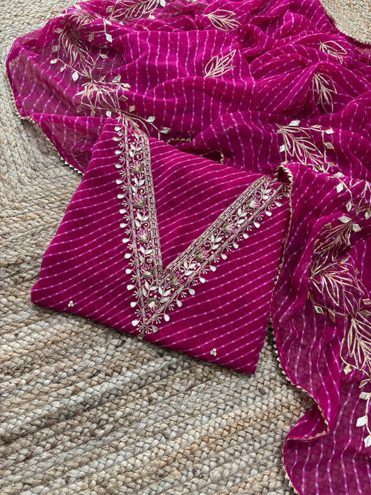 Georgette Gota pati Hand Work Unstitched Suit With Dupata.