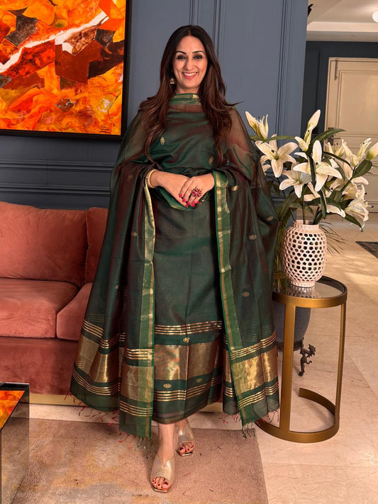 Pure Maheswari Silk Cotton Handwoven Unstitch Suit.