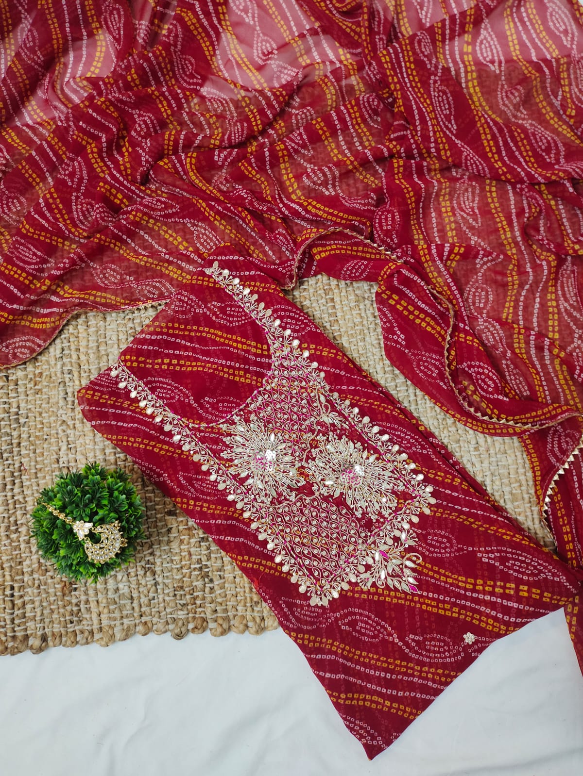 Georgette Gota pati Hand Work Unstitched Suit With Dupata.