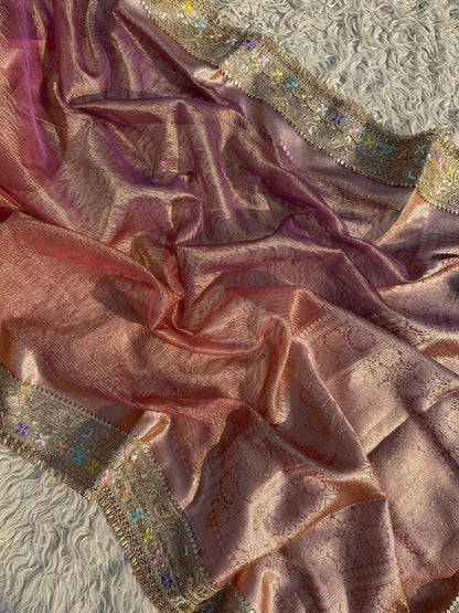 Banarasi Tissue Crush Silk Lace Work Saree.