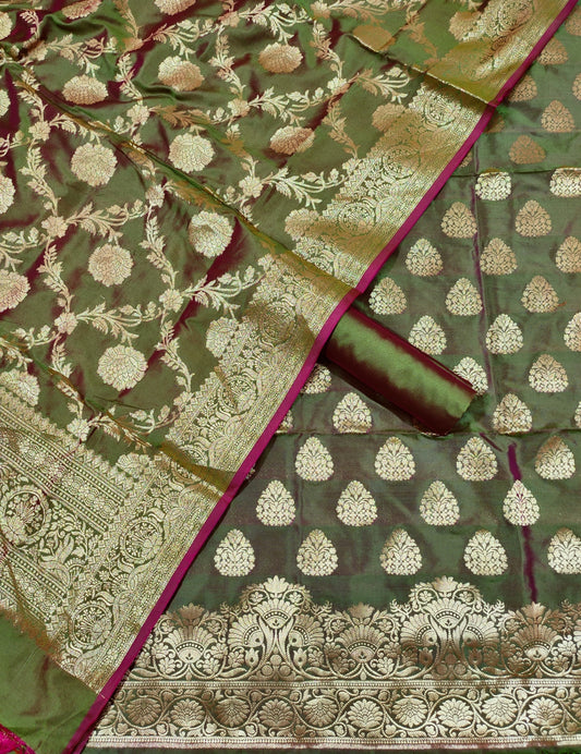 Banarasi Katan Silk Zari Work Unstitched Suit with Dupatta