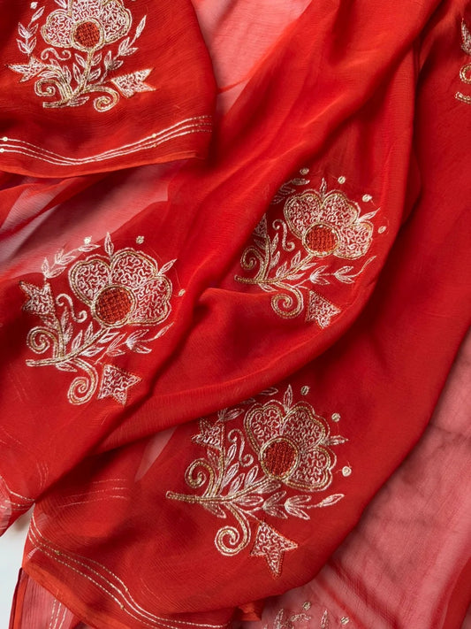Pure Diamond Chiffon Hand Work Saree.