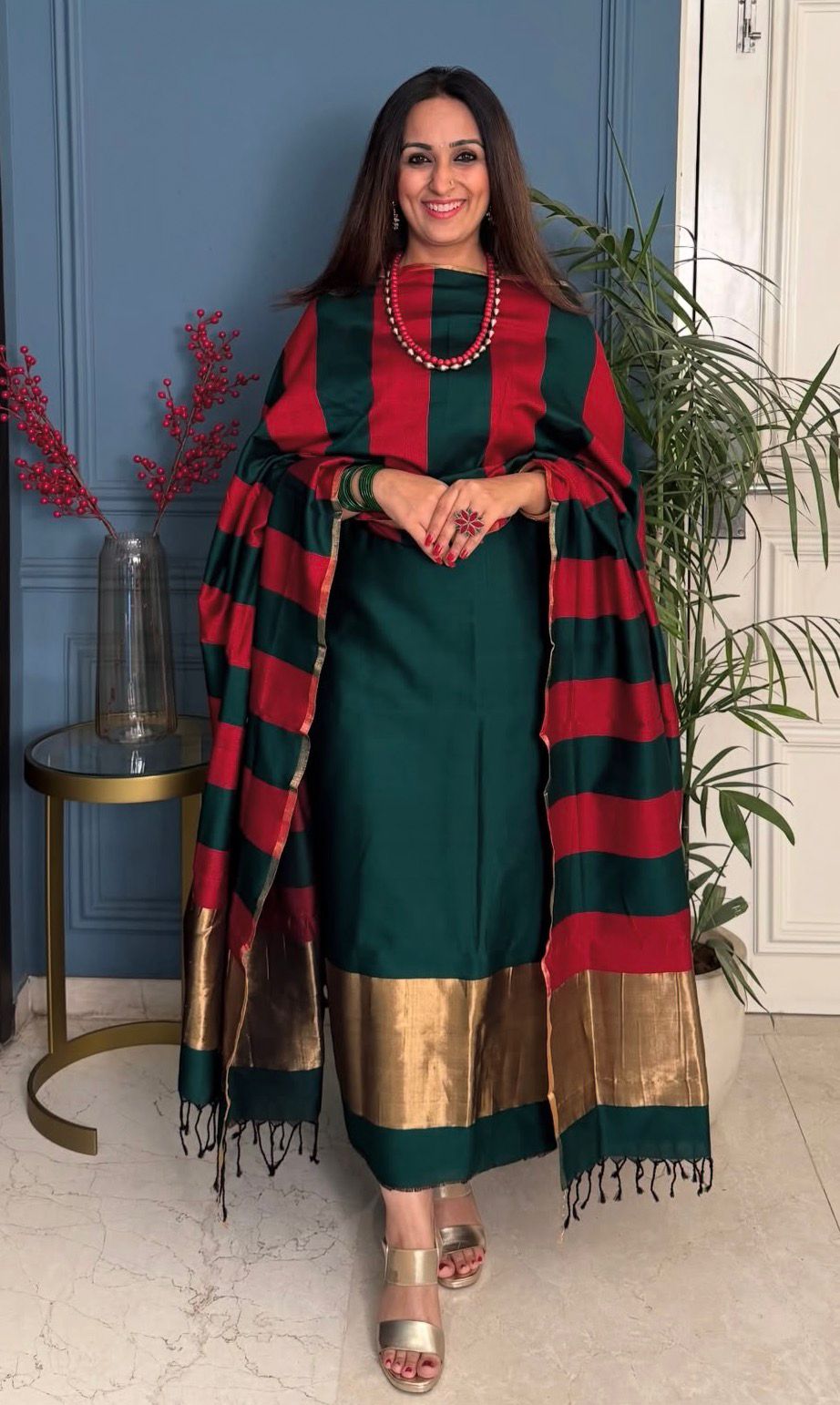 Pure Maheswari Silk Cotton Handwoven Unstitch Suit.