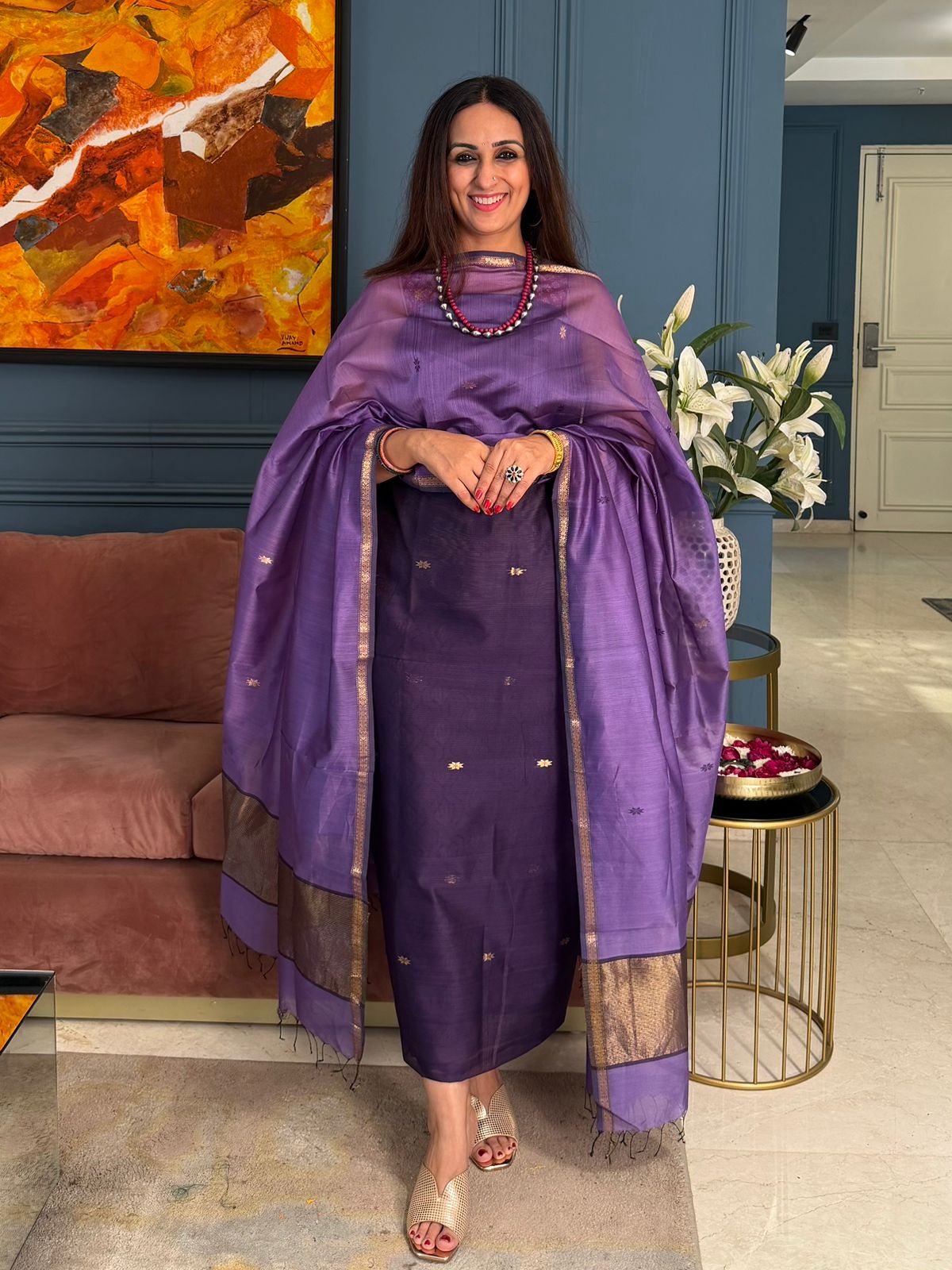 Pure Maheswari Silk Cotton Handwoven Unstitch Suit.