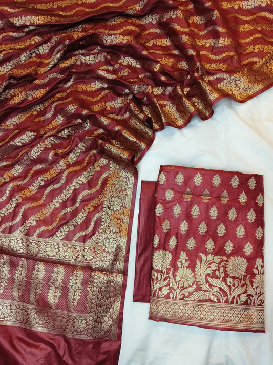 Banarasi Katan Silk Zari Work Unstitched Suit with Dupatta