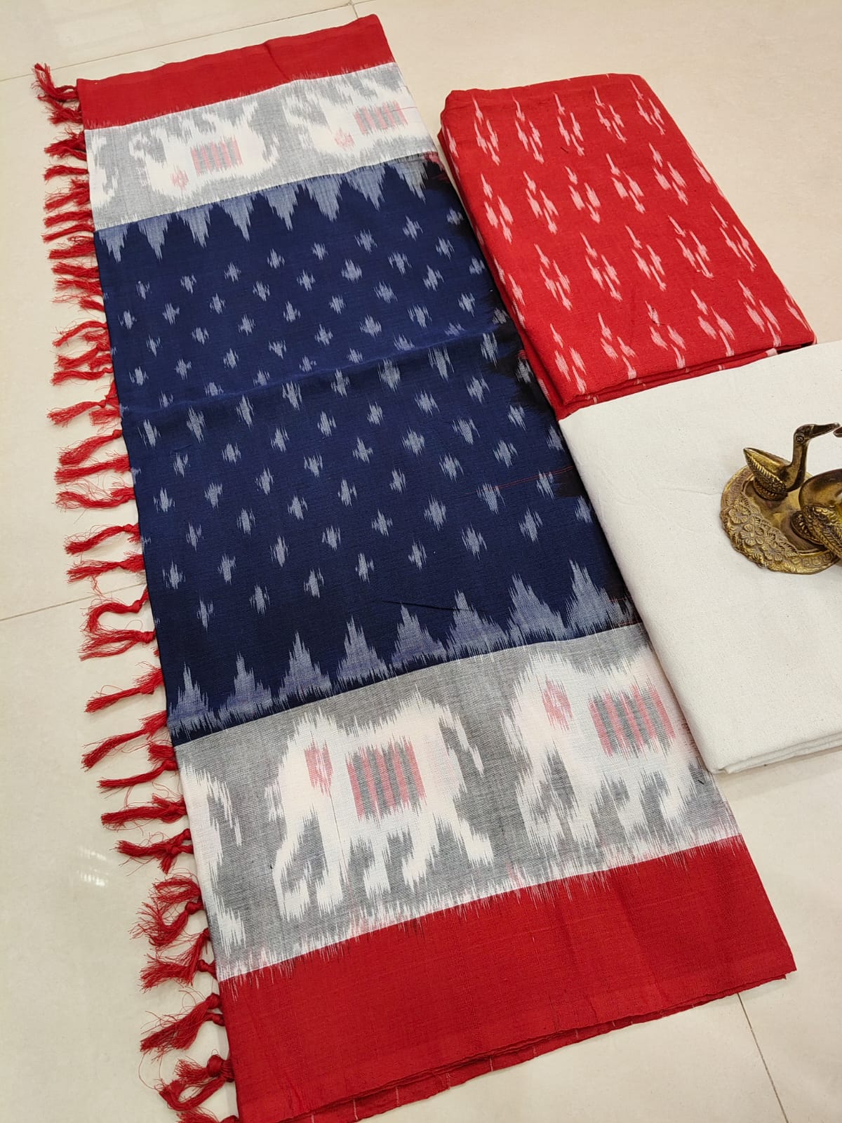 Beautiful Pure Cotton Double Ikkat Unstitched Suit.