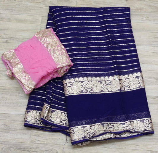 Pure Georgette Zari Weaving Saree with Blouse.