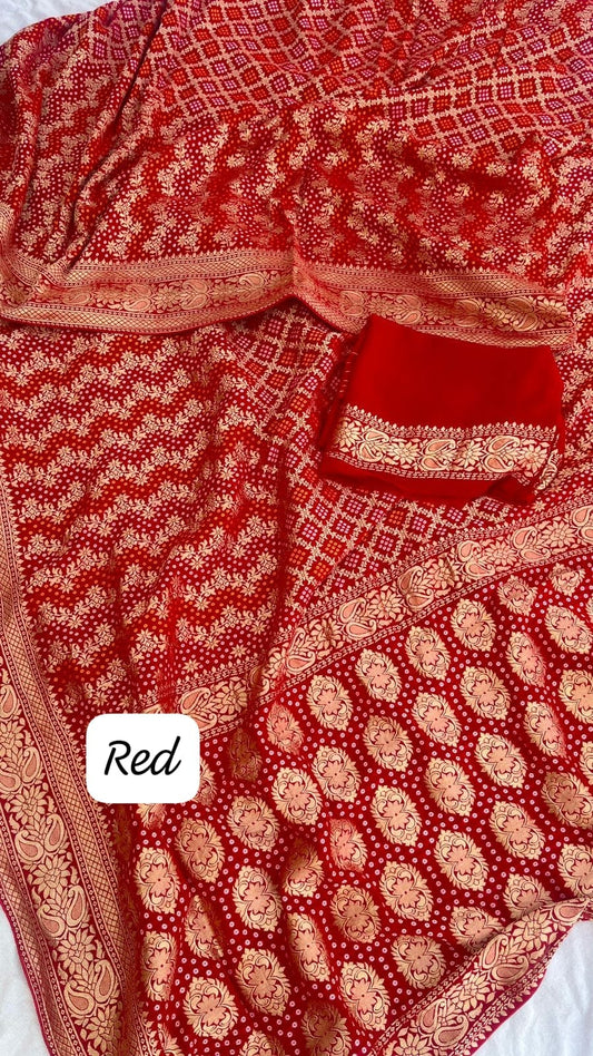 Pure Handloom Khaddi Georgette Bandhej Saree