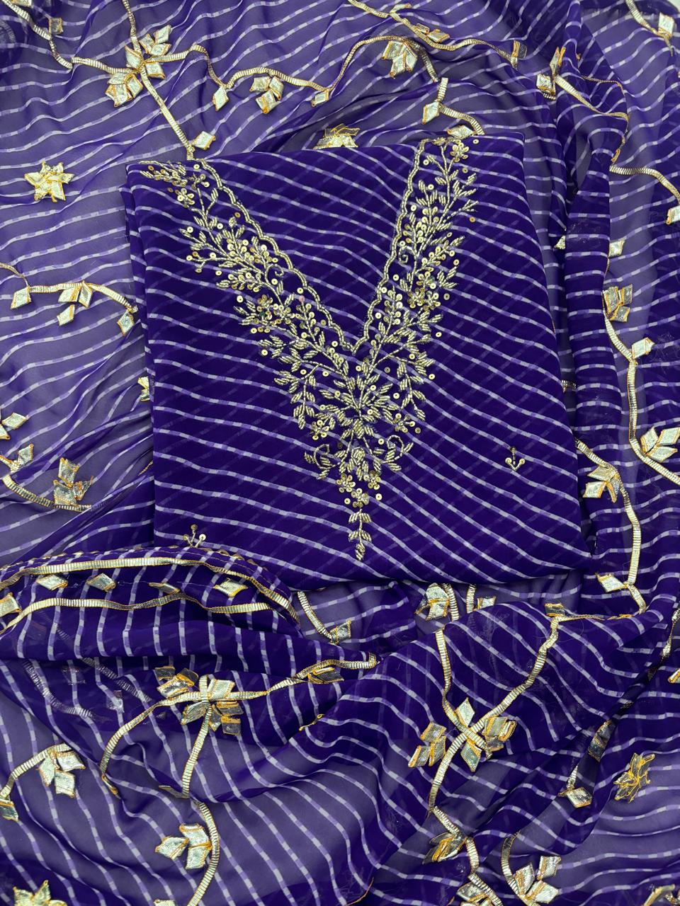 Georgette Gota pati Hand Work Unstitched Suit With Dupata.