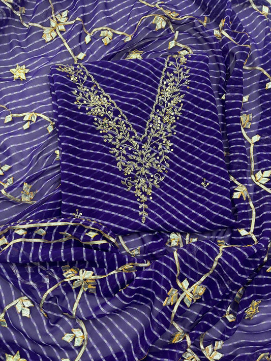 Georgette Gota pati Hand Work Unstitched Suit With Dupata.