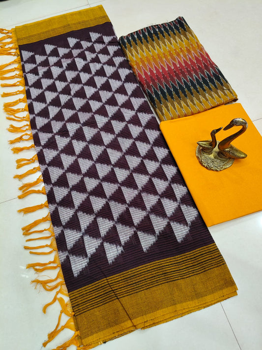 Beautiful Pure Cotton Double Ikkat Unstitched Suit.