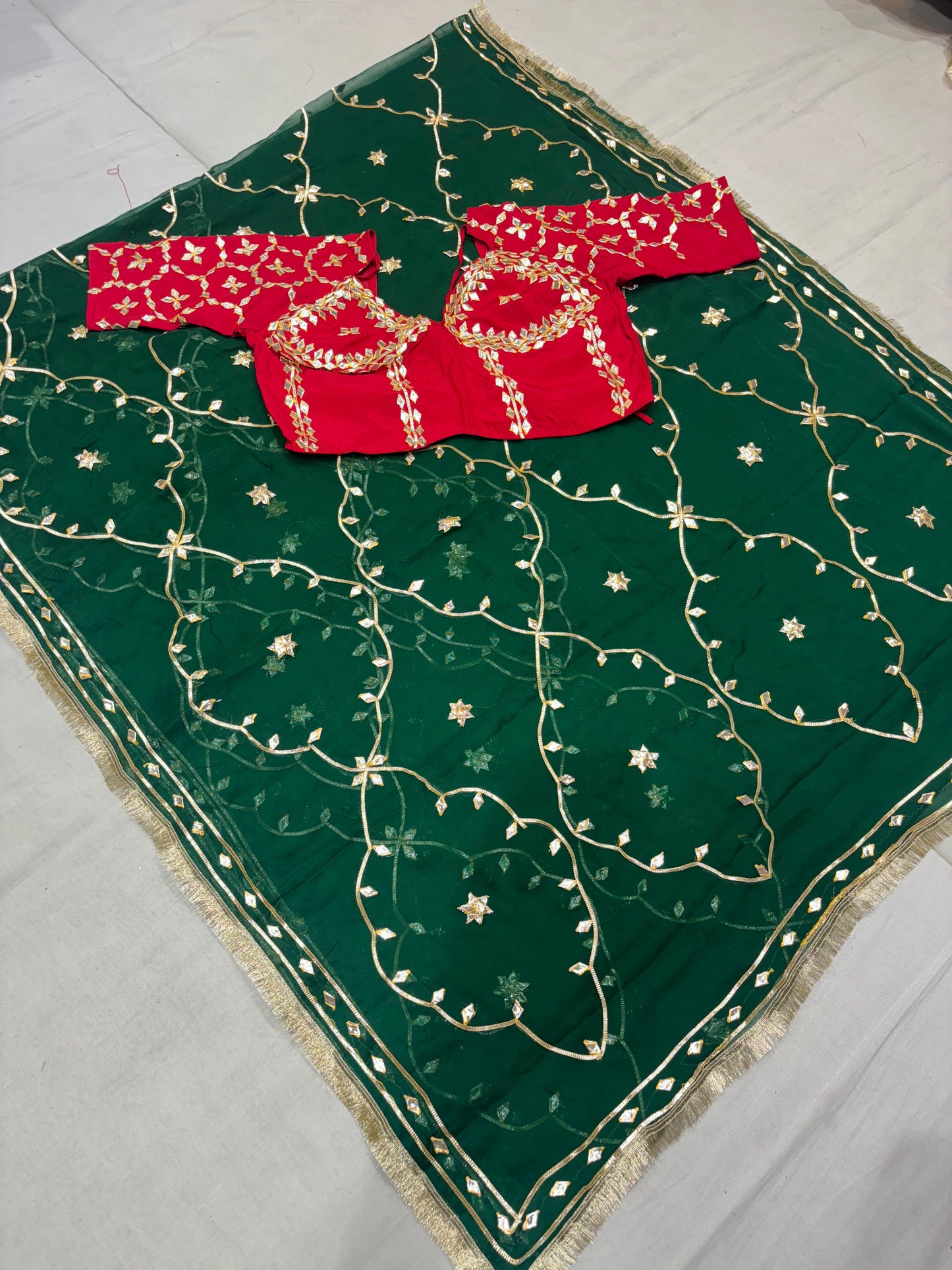 Pure Dimond Chiffon Gota Jaal Saree with Aangi Blouse