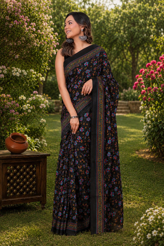 Pure Cotton Hand Block Printed Saree With Blouse.