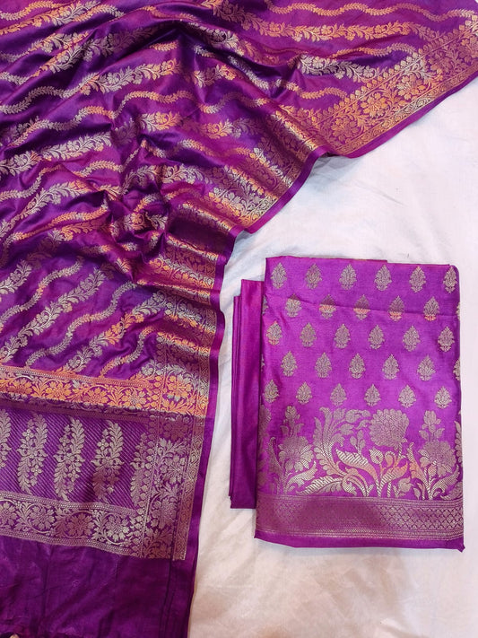 Banarasi Katan Silk Zari Work Unstitched Suit with Dupatta