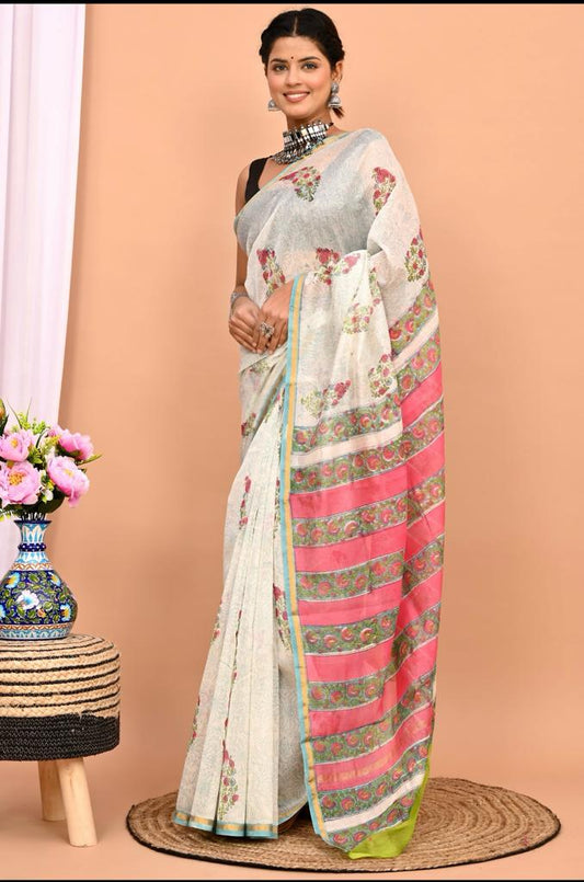 Beautiful Pure Chanderi Printed Silk Saree