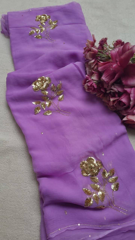 Pure Diamond Chiffon Hand Work Saree.
