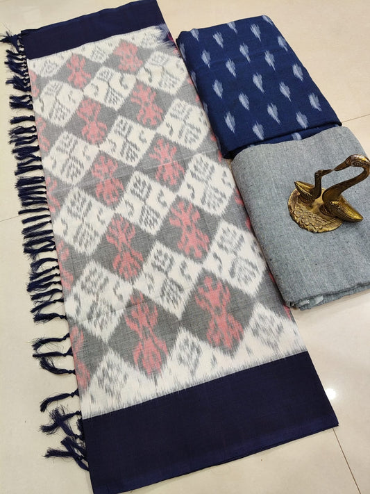 Beautiful Pure Cotton Double Ikkat Unstitched Suit.