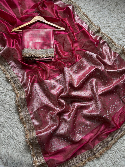 Banarasi Tissue lace Work Soft Silk Saree.