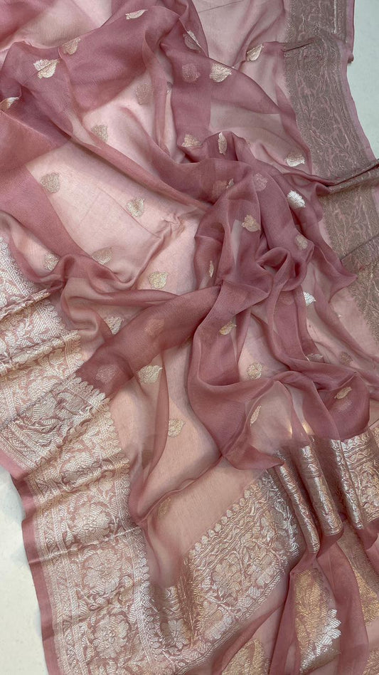 Pure Handloom Khaddi Chiffon Georgette Saree With Silver Zari Weaving Blouse  ( length- 6.3 meter )