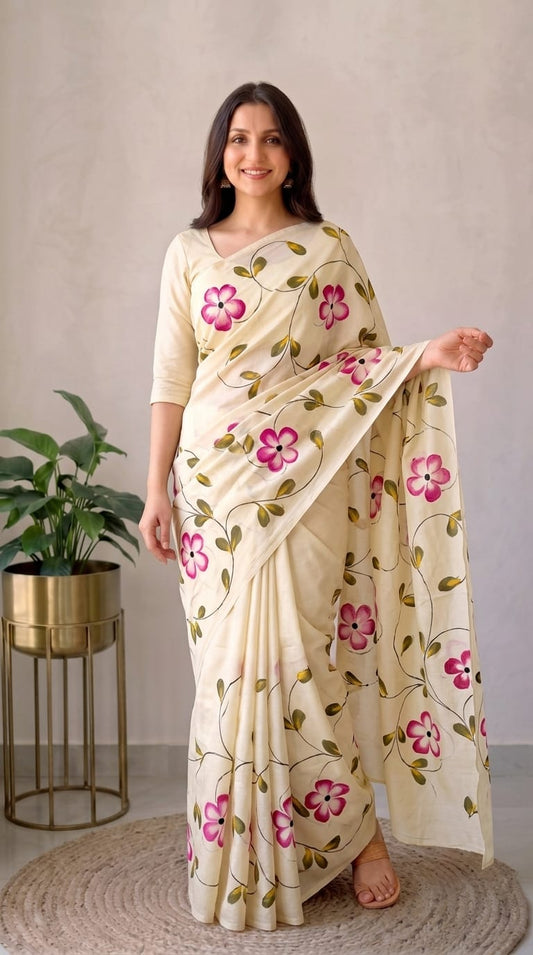 Pure Cotton Hand Block Printed Saree With Blouse.