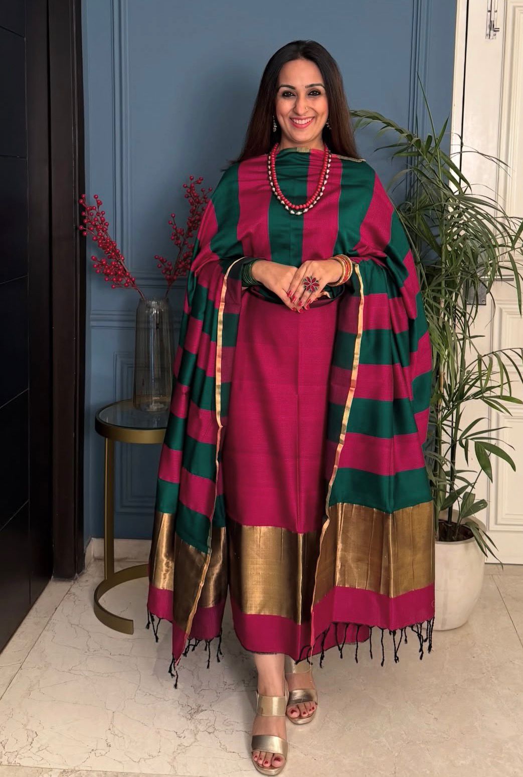 Pure Maheswari Silk Cotton Handwoven Unstitch Suit.