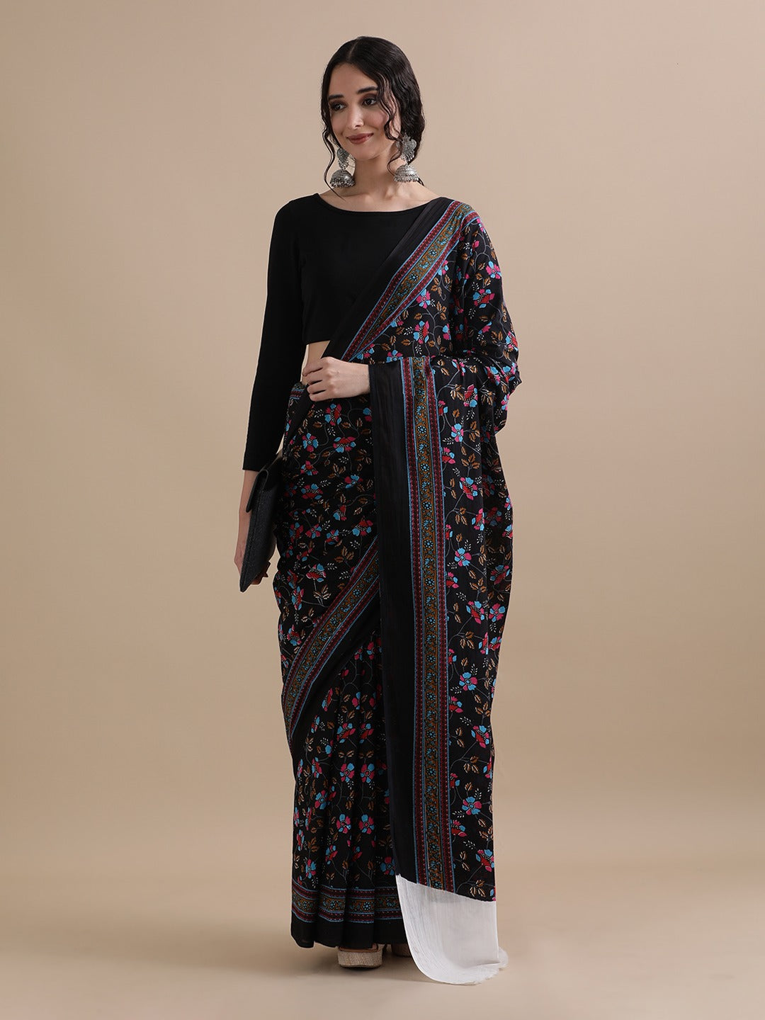 Pure Mulmul Cotton Hand Block Printed Saree With Running Blouse.