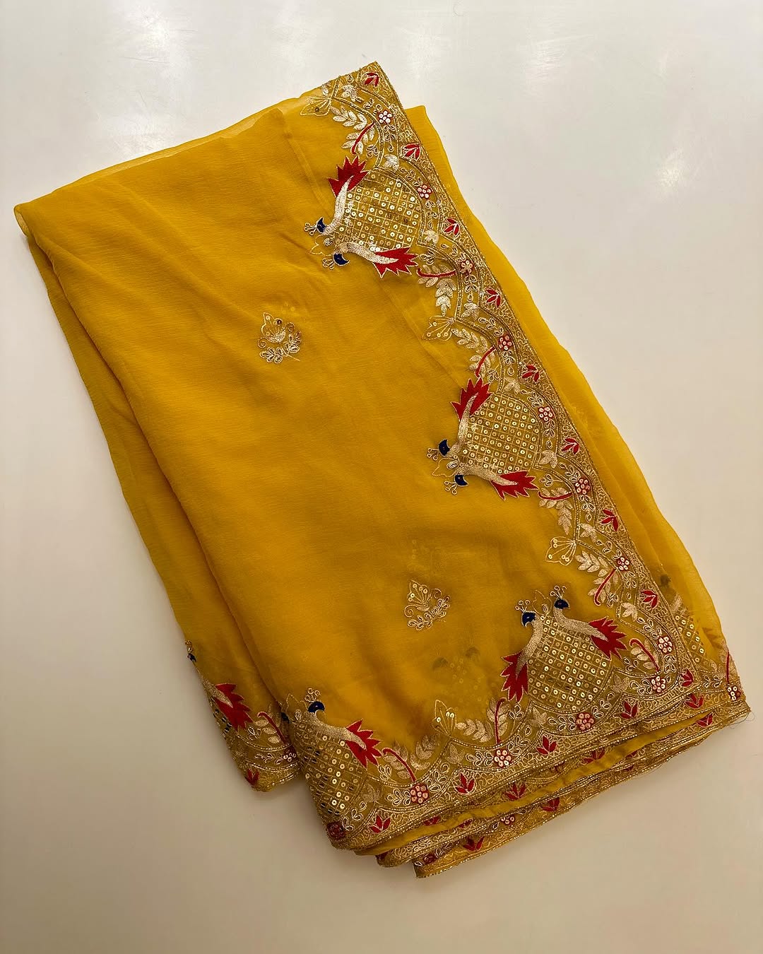 PURE DIAMOND CHIFFON  HANDCRAFTED ZARI AND GOTA WORA SAREE