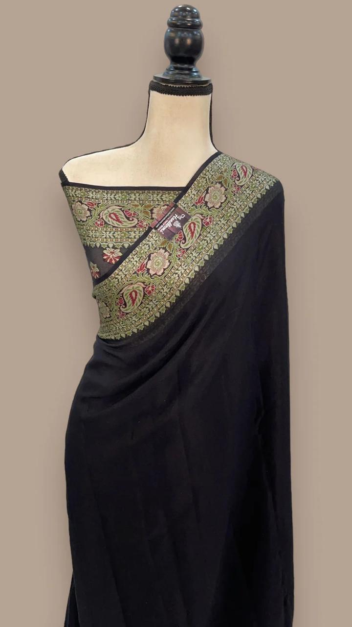 Pure Handloom Khaddi Chiffon Georgette Saree With Zari Weaving Blouse