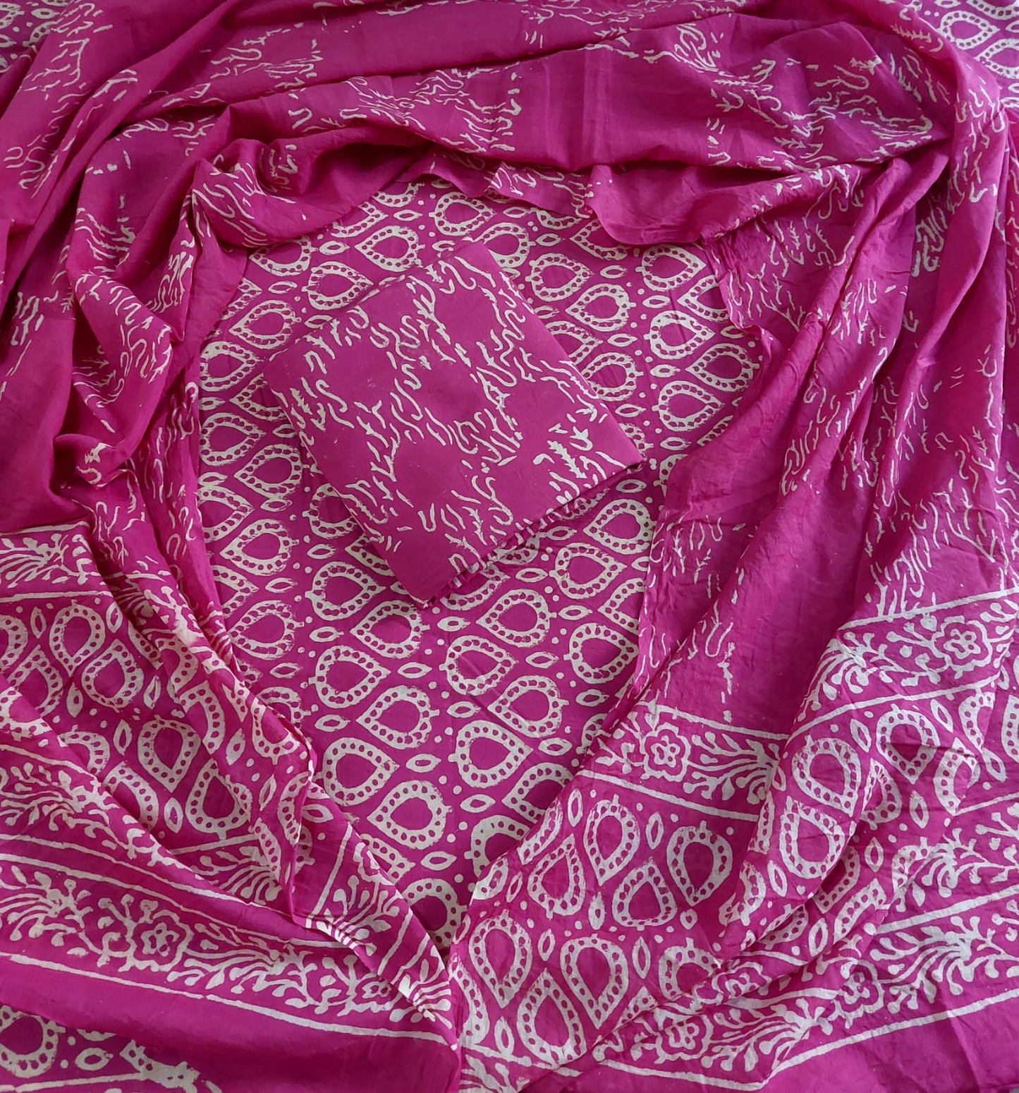 Traditional Hand block Printed Pure Cotton suits with Mulmul Dupatta.